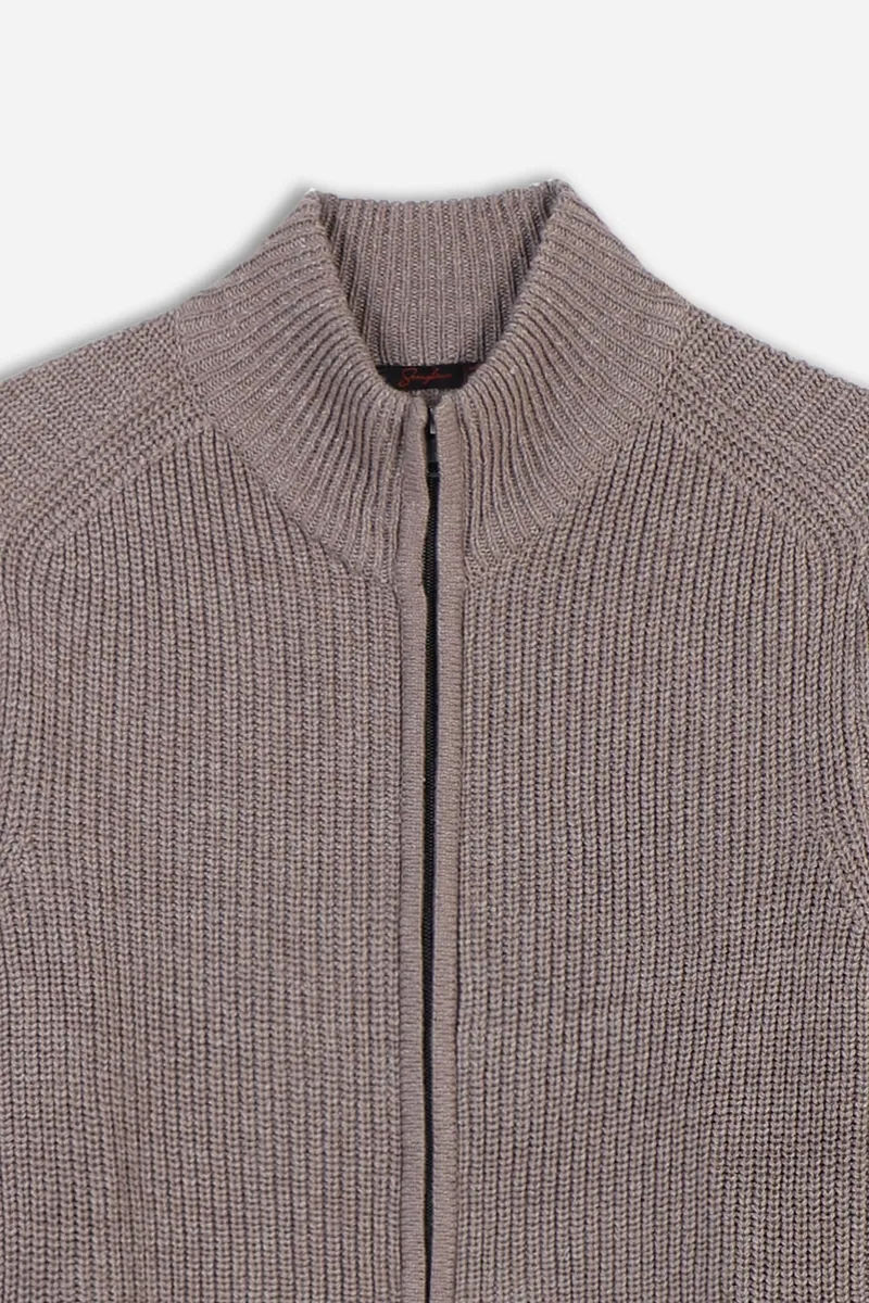 Maglia con zip intera e collo alto a costina Sonny Bono, sabbia, foto 2 di 3