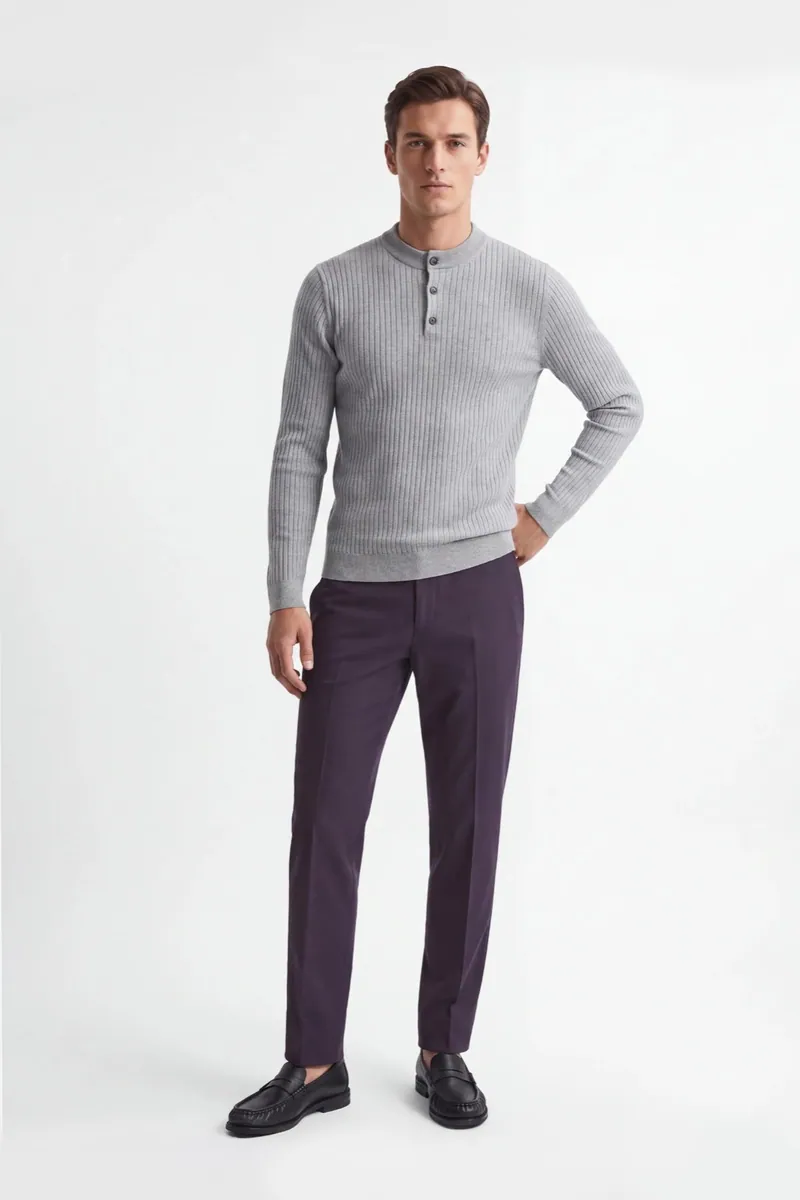 Maglia serafino a coste Sonny Bono, grigio chiaro, foto 1 di 4