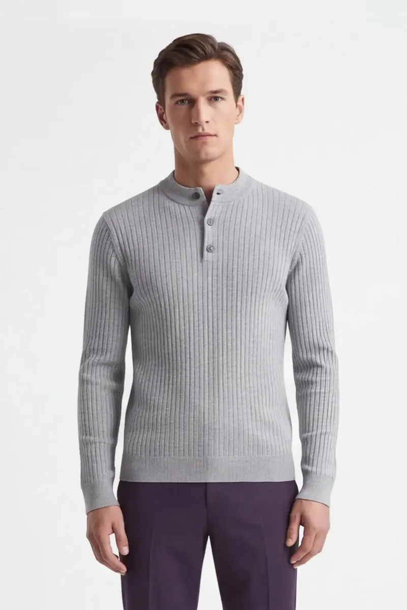 Maglia serafino a coste Sonny Bono, grigio chiaro, foto 2 di 4