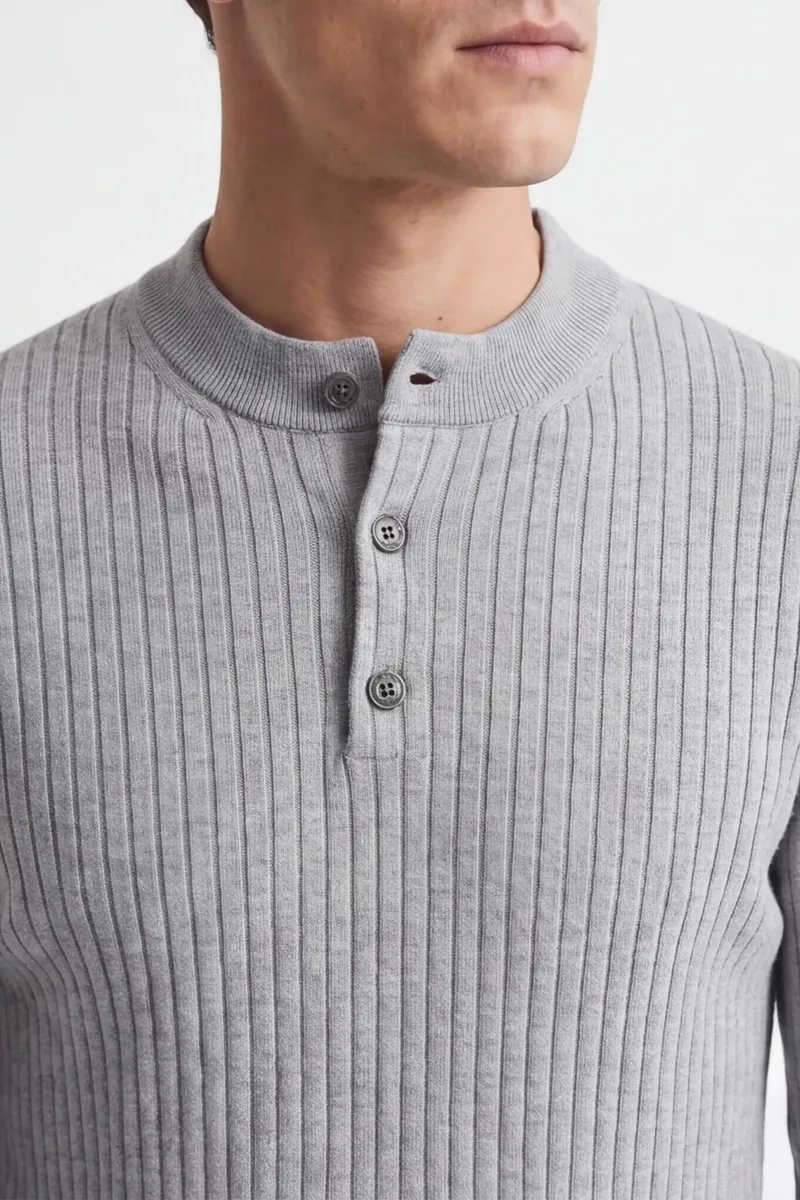Maglia serafino a coste Sonny Bono, grigio chiaro, foto 3 di 4