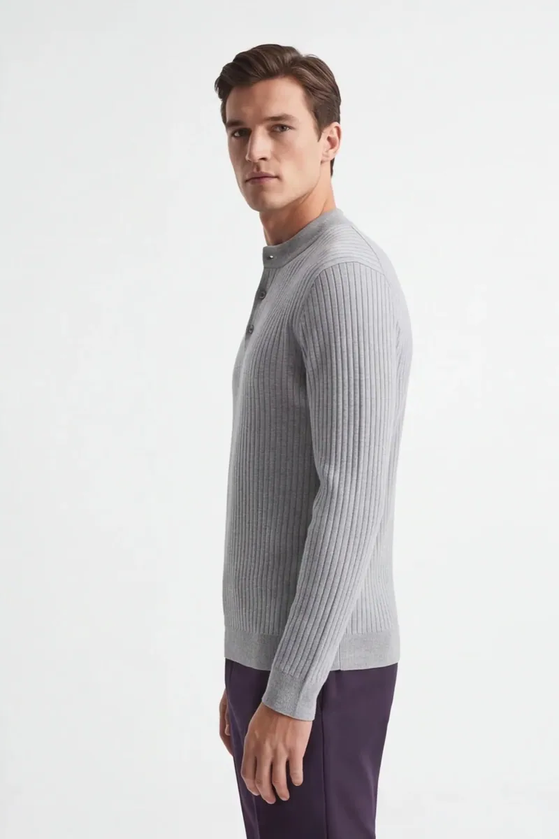 Maglia serafino a coste Sonny Bono, grigio chiaro, foto 4 di 4