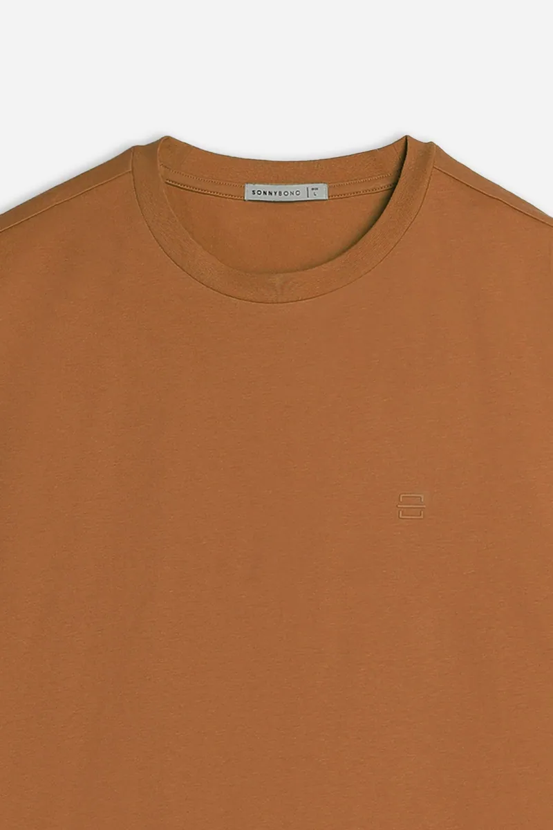 T-shirt girocollo basic con dettaglio Sonny Bono, cognac, foto 2 di 3