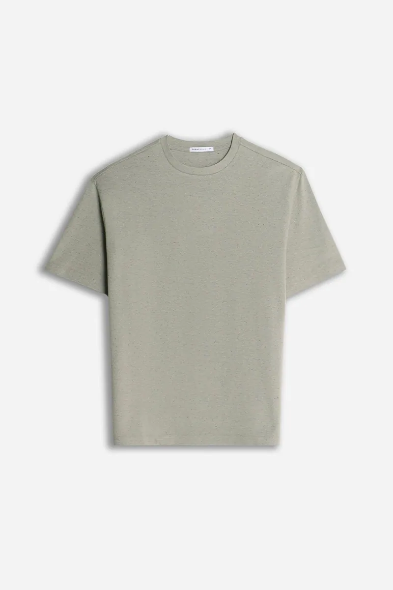 T-shirt girocollo in jersey effetto fiammato Sonny Bono, verde muschio, foto 1 di 3