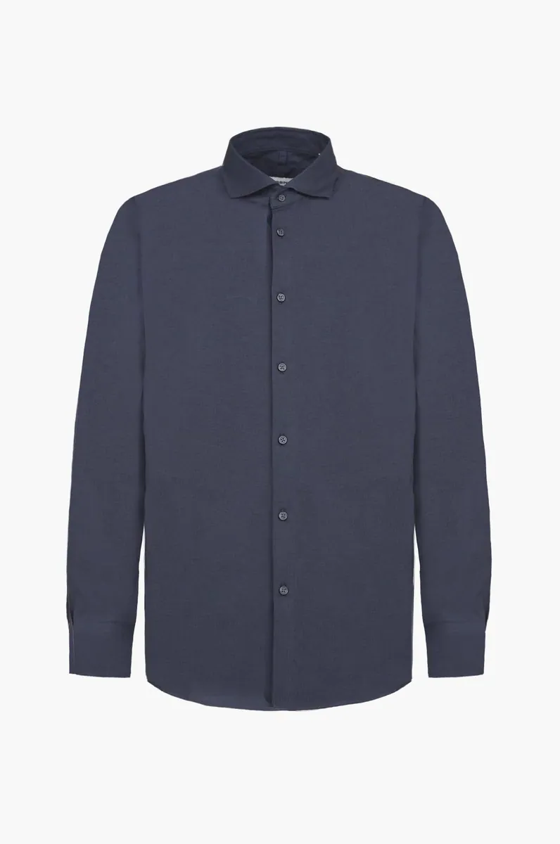 Camicia comfort fit in cotone e Sorona Sorbino, blu navy, foto 1 di 2