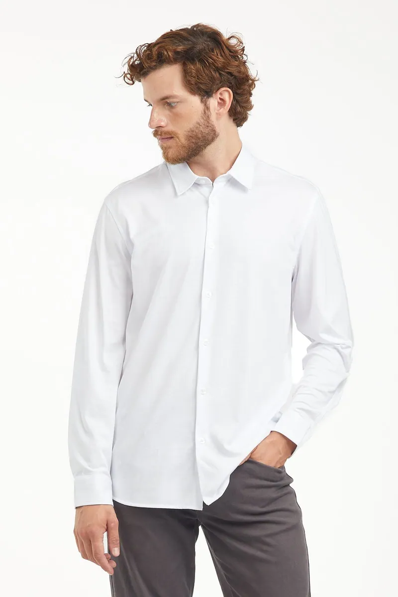 Camicia regular fit ad asciugatura rapida Sorbino, bianco, foto 1 di 3