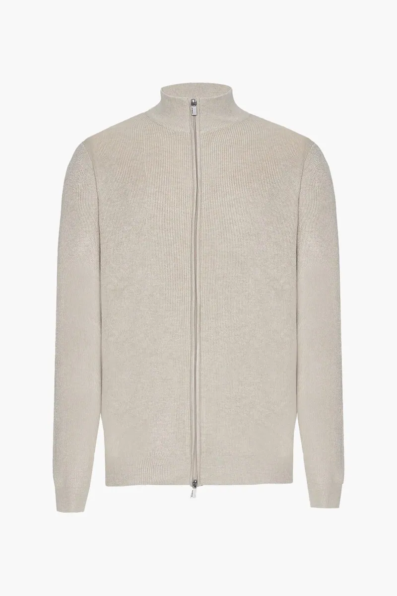 Cardigan in maglia strutturata con zip intera Sorbino, beige melange, foto 1 di 3