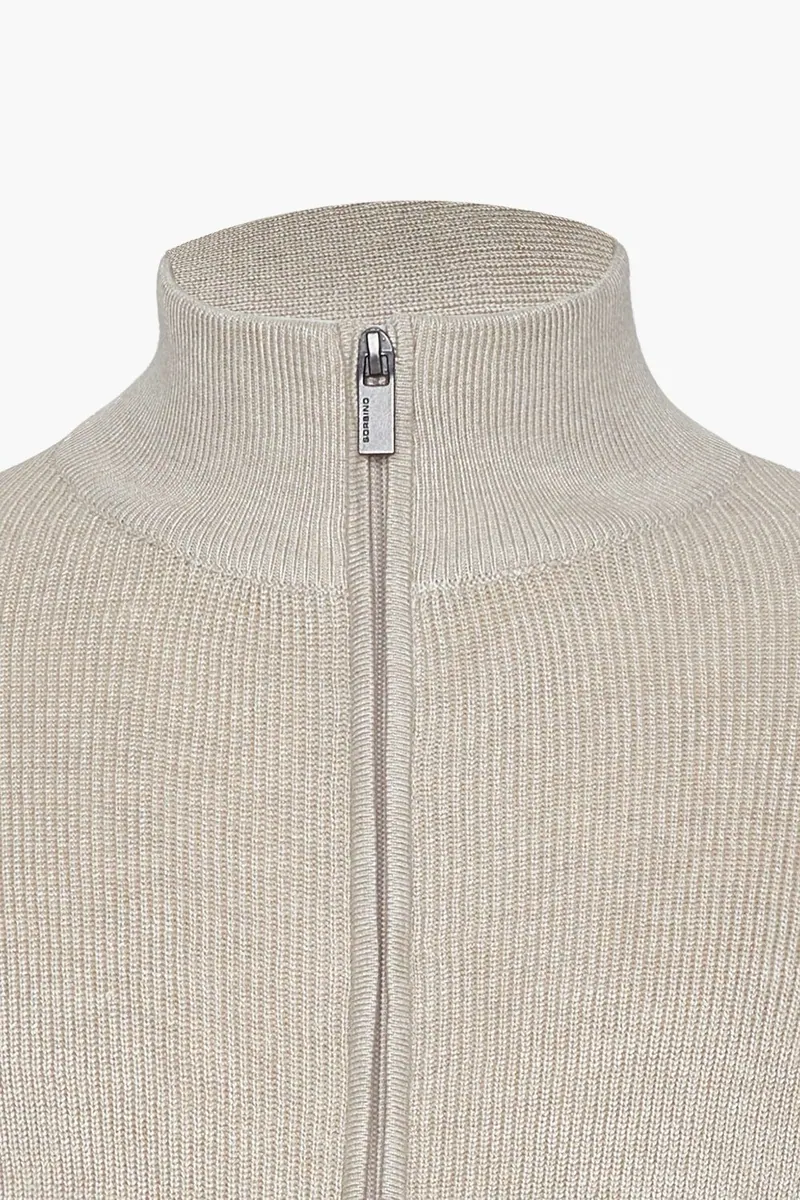 Cardigan in maglia strutturata con zip intera Sorbino, beige melange, foto 2 di 3
