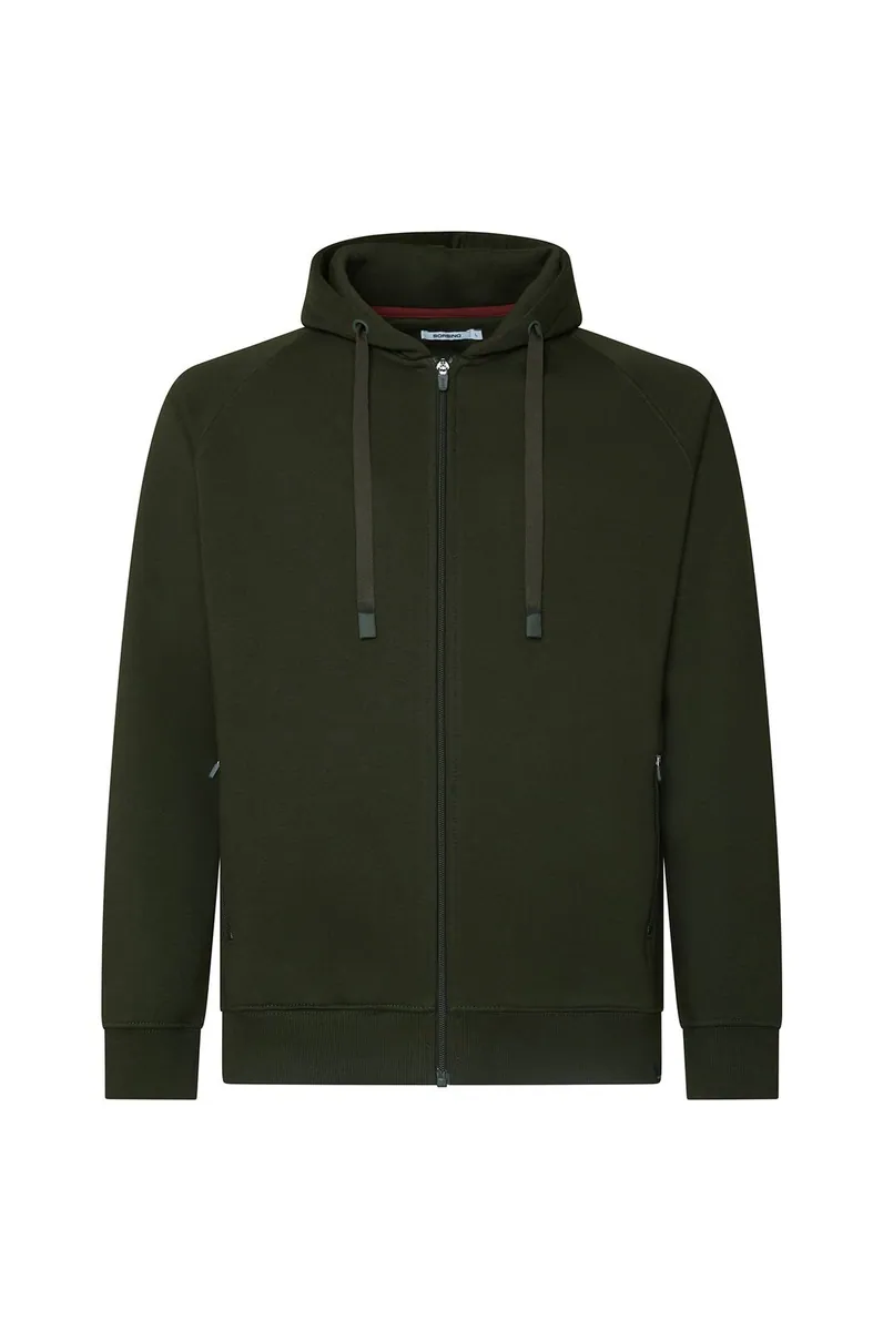 Felpa con zip e cappuccio Sorbino, verde militare, foto 1 di 4