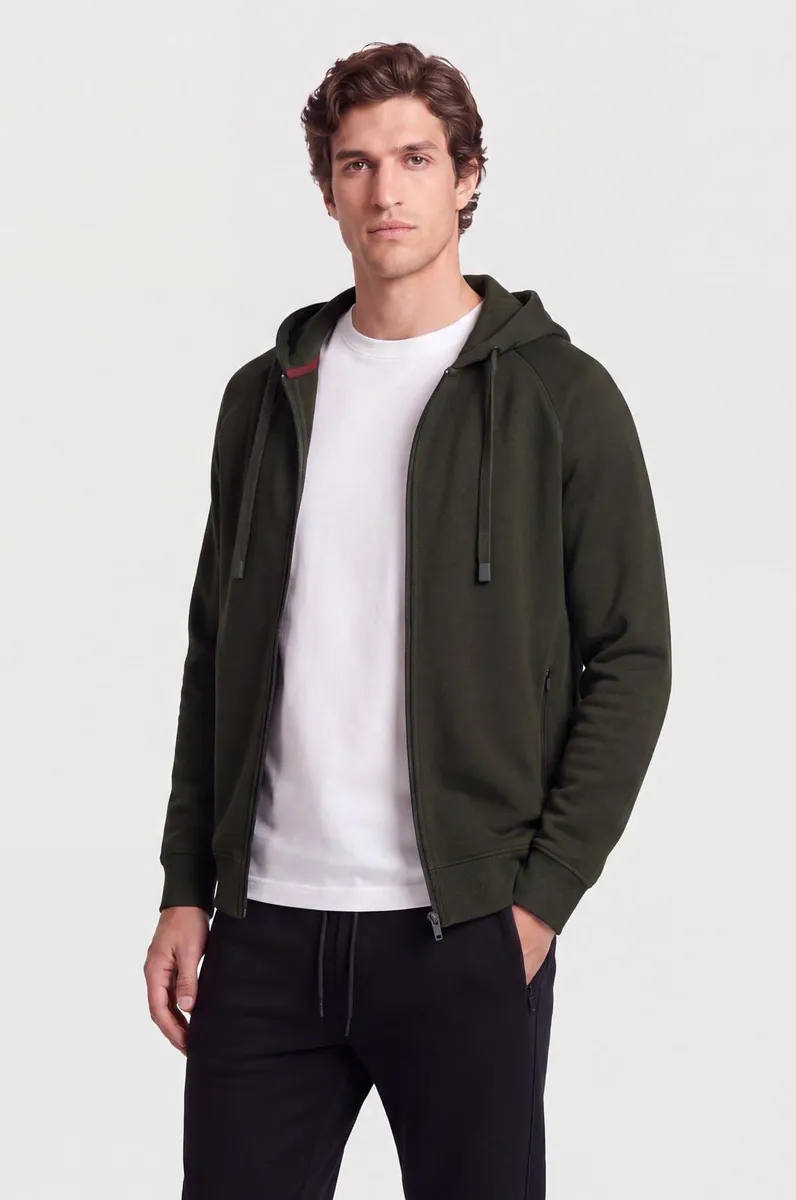 Felpa con zip e cappuccio Sorbino, verde militare, foto 2 di 4