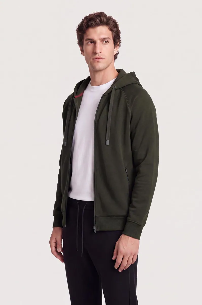 Felpa con zip e cappuccio Sorbino, verde militare, foto 3 di 4