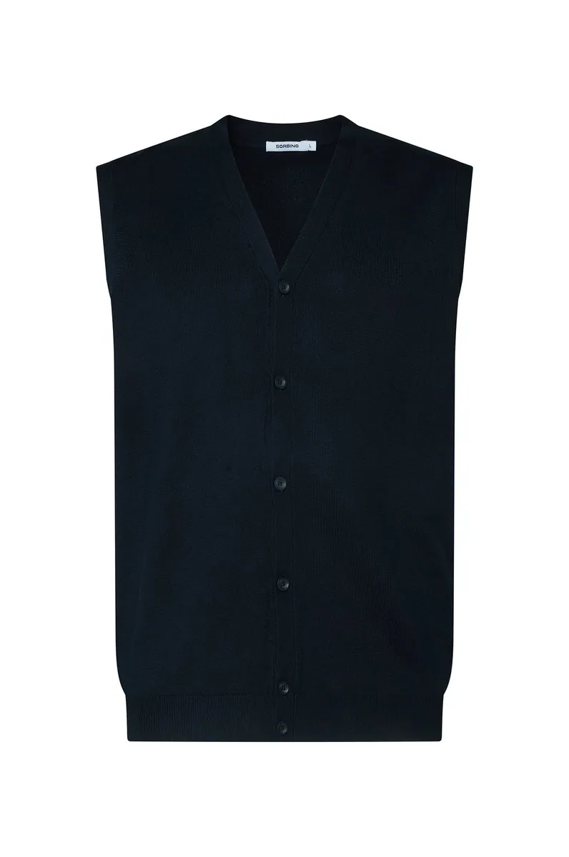 Gilet in maglia con bottoni Sorbino, blu navy, foto 1 di 2