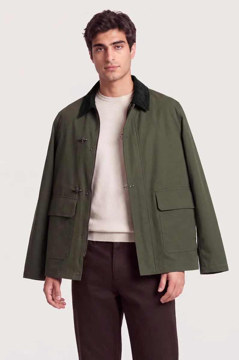 Giubbotto con alamari e collo effetto velluto Sorbino, verde militare, foto 2 di 4