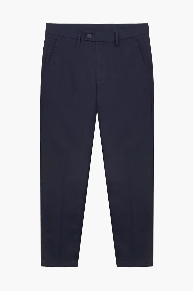 Pantaloni chinos slim fit in raso Sorbino, blu, foto 1 di 3