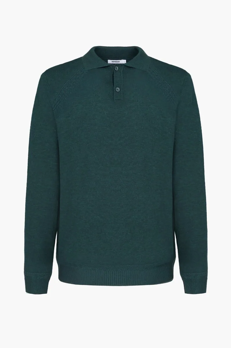 Polo in maglia a manica lunga Sorbino, foresta melange, foto 1 di 4