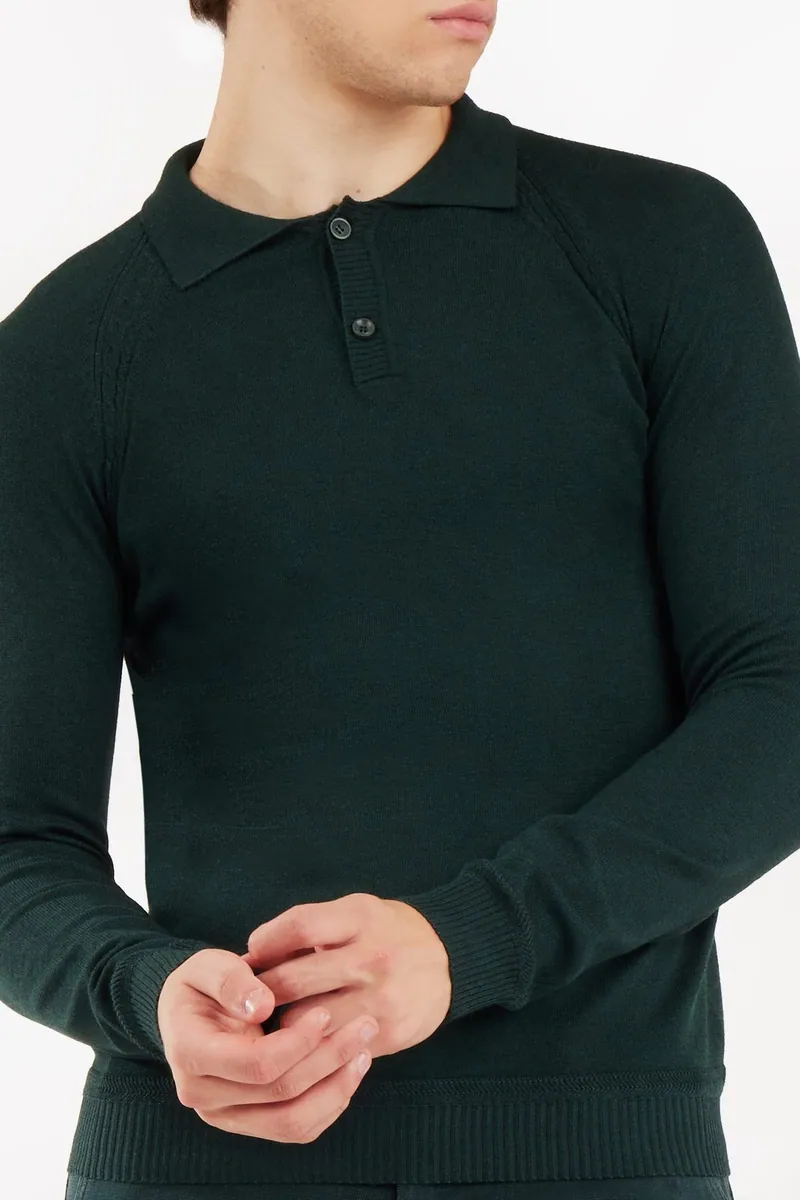 Polo in maglia a manica lunga Sorbino, foresta melange, foto 2 di 4