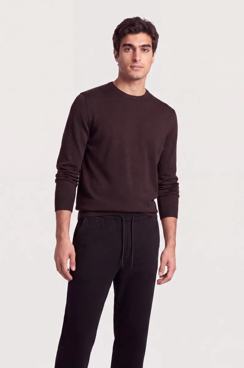 Pullover girocollo in lana merinos Sorbino, melanzana, foto 3 di 4