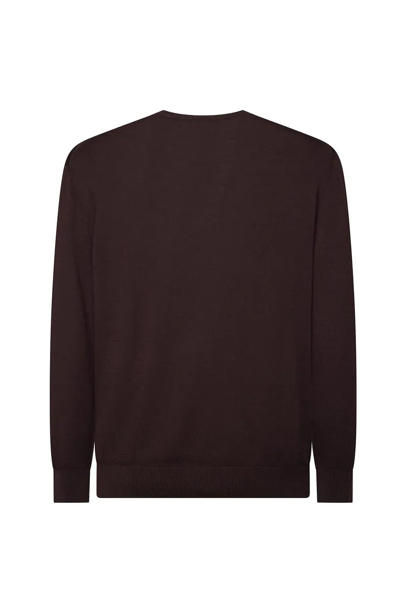 Pullover girocollo in lana merinos Sorbino, melanzana, foto 4 di 4