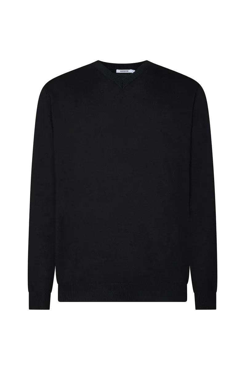 Pullover scollo a V basic Sorbino, nero, foto 1 di 2