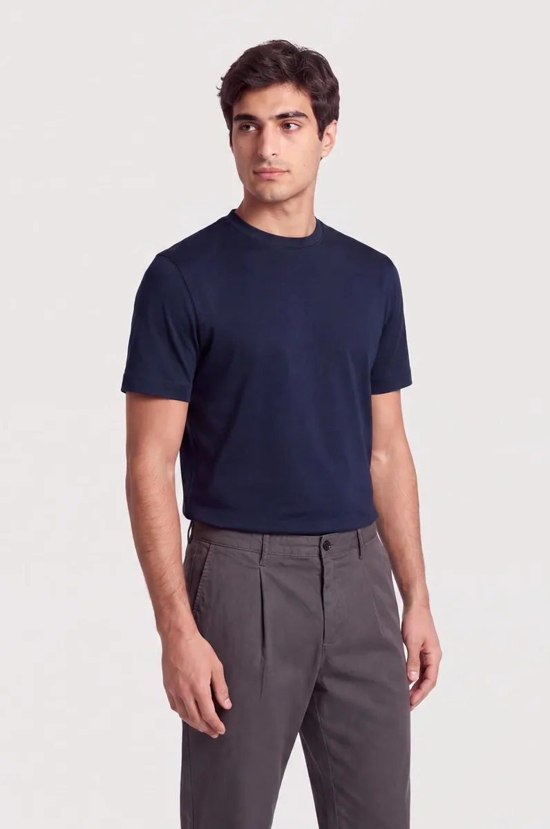 T-shirt in cotone Supima mercerizzato Sorbino, blu navy, foto 2 di 3